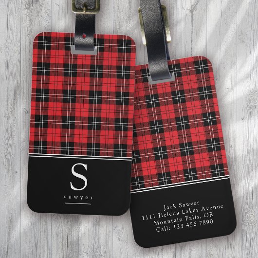 Kariertes Monogramm aus Red Black Buffalo Gepäckanhänger