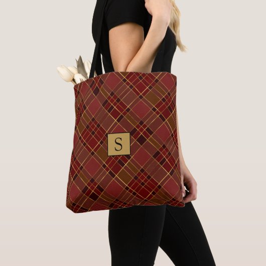 Kariertes Monogramm aus Red Gold Black Buffalo Tasche (Von Nahem)