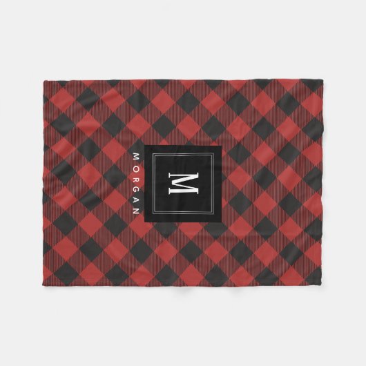 Kariertes Monogramm aus Rot und Schwarz Fleecedecke (Vorderseite (Horizontal))