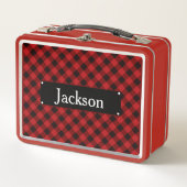 Kariertes Monogramm aus Rot und Schwarz Metall Brotdose (Vorderseite)