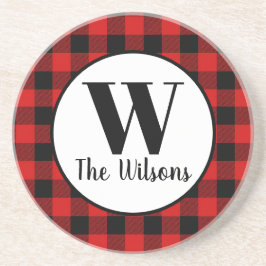Kariertes Monogramm aus rotem Buffalo Getränkeuntersetzer