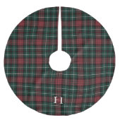 Kariertes Monogramm aus rotem und grünem Tartan Polyester Weihnachtsbaumdecke (Vorderseite)