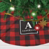 Kariertes Monogramm aus rotem und schwarzem Buffal Polyester Weihnachtsbaumdecke
