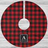 Kariertes Monogramm aus rotem und schwarzem Buffal Polyester Weihnachtsbaumdecke