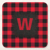 Kariertes Monogramm aus rotem und schwarzem Buffal Rechteckiger Pappuntersetzer (Vorderseite)