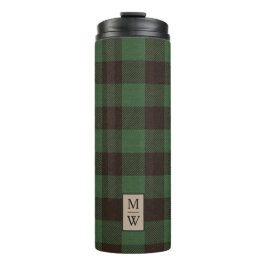 Kariertes Monogramm aus Rustikal grün und schwarz  Thermosbecher