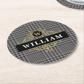 Kariertes Monogramm aus Schwarz-Graue-Glen Runder Pappuntersetzer (Angewinkelt)