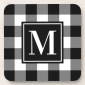 Kariertes Monogramm aus Schwarz und Weißbüffel Getränkeuntersetzer (Vorderseite)