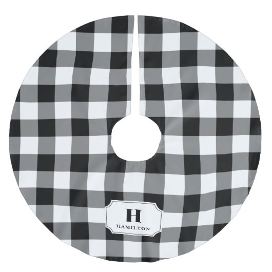 Kariertes Monogramm aus Schwarz und Weißbüffel Polyester Weihnachtsbaumdecke (Vorderseite)