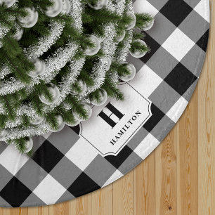 Kariertes Monogramm aus Schwarz und Weißbüffel Polyester Weihnachtsbaumdecke