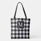 Kariertes Monogramm aus Schwarz und Weißbüffel Tasche (Rückseite)