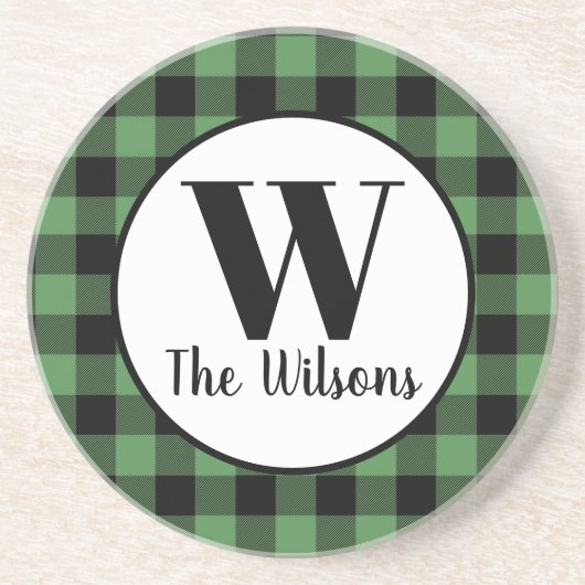 Kariertes Monogramm aus schwarzem Buffalo Getränkeuntersetzer (Vorne)