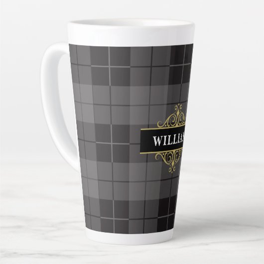 Kariertes Monogramm aus schwarzem Tartan Milchtasse (Linke Ecke)