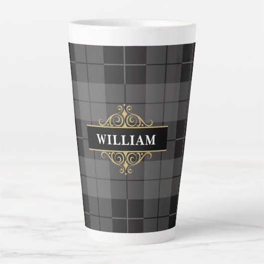 Kariertes Monogramm aus schwarzem Tartan Milchtasse (Vorderseite)