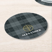 Kariertes Monogramm aus schwarzem Tartan Runder Pappuntersetzer (Angewinkelt)