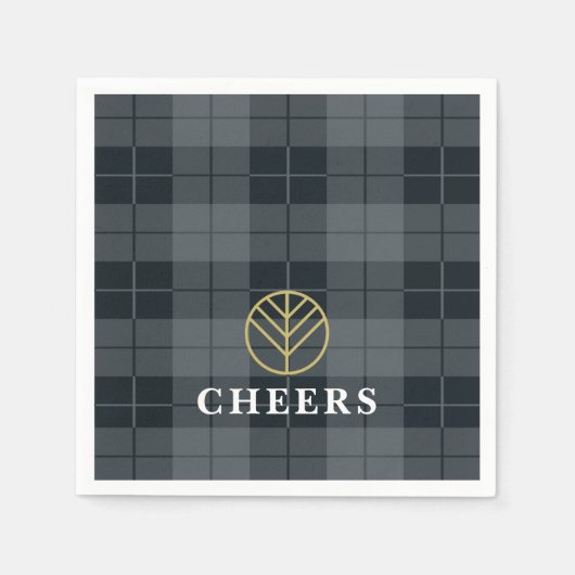 Kariertes Monogramm aus schwarzem Tartan Serviette (Vorderseite)