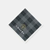 Kariertes Monogramm aus schwarzem Tartan Serviette (Ecke)