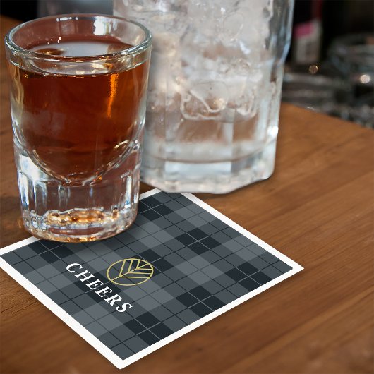 Kariertes Monogramm aus schwarzem Tartan Serviette