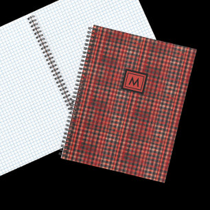 Kariertes Monogramm aus Tartan rot und schwarz Notizblock