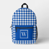 Kariertes Monogramm des Gingham-Karos Blau Bedruckter Rucksack (Vorderseite)