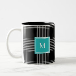 Kariertes Monogramm des modernen Schwarz-weißen Zweifarbige Tasse