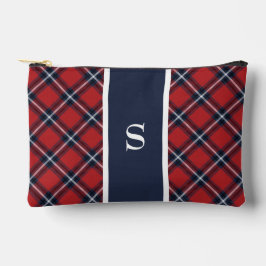 Kariertes Monogramm des Navy Red Tartan Zubehörtasche
