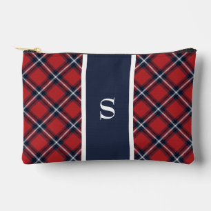 Kariertes Monogramm des Navy Red Tartan Zubehörtasche