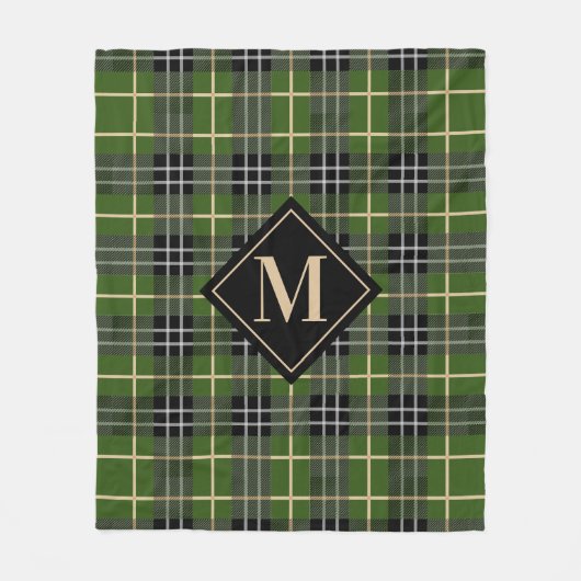 Kariertes Monogramm des rustikalen grünen Tartans Fleecedecke (Vorderseite)