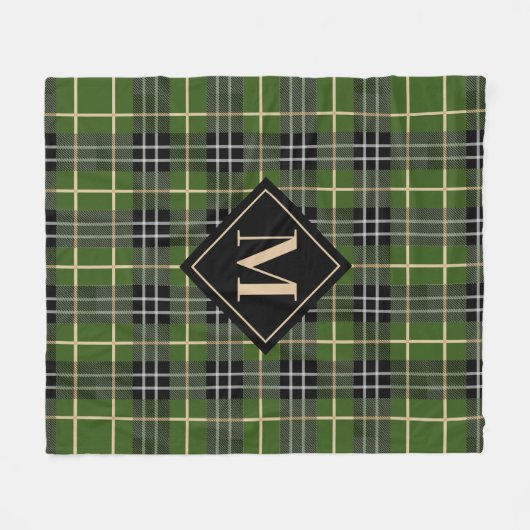 Kariertes Monogramm des rustikalen grünen Tartans Fleecedecke (Vorderseite (Horizontal))