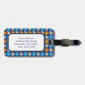 Kariertes Monogramm des Vintagen blauen Gepäckanhänger (Rückseite horizontal)