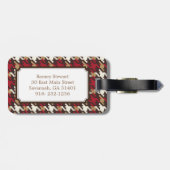 Kariertes Monogramm des Vintagen rotbraunen Gepäckanhänger (Rückseite horizontal)