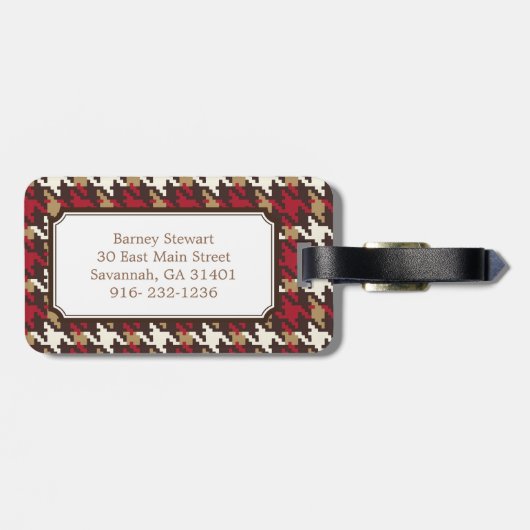 Kariertes Monogramm des Vintagen rotbraunen Gepäckanhänger (Rückseite horizontal)