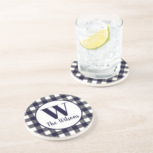 Kariertes Monogramm eines klassischen Weißbüffels Getränkeuntersetzer (Seite)