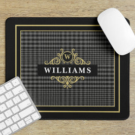 Kariertes Monogramm für das elegante Black-Gold-Gl Mousepad