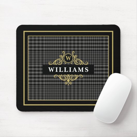 Kariertes Monogramm für das elegante Black-Gold-Gl Mousepad (Mit Mouse)