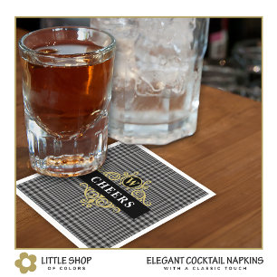 Kariertes Monogramm für das elegante Black-Gold-Gl Serviette