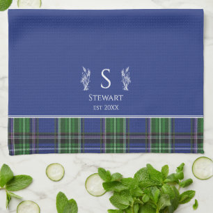 Kariertes Monogramm für den  Blauen Tartan Geschirrtuch