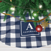 Kariertes Monogramm für Navy Blue und White Gingha Polyester Weihnachtsbaumdecke