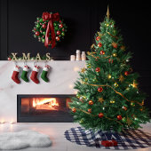 Kariertes Monogramm für Navy Blue und White Gingha Polyester Weihnachtsbaumdecke