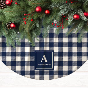 Kariertes Monogramm für Navy Blue und White Gingha Polyester Weihnachtsbaumdecke