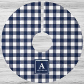 Kariertes Monogramm für Navy Blue und White Gingha Polyester Weihnachtsbaumdecke