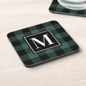 Kariertes Monogramm für Pine Green und Black Buffa Getränkeuntersetzer (Linke Seite)
