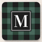Kariertes Monogramm für Pine Green und Black Buffa Getränkeuntersetzer (Vorderseite)