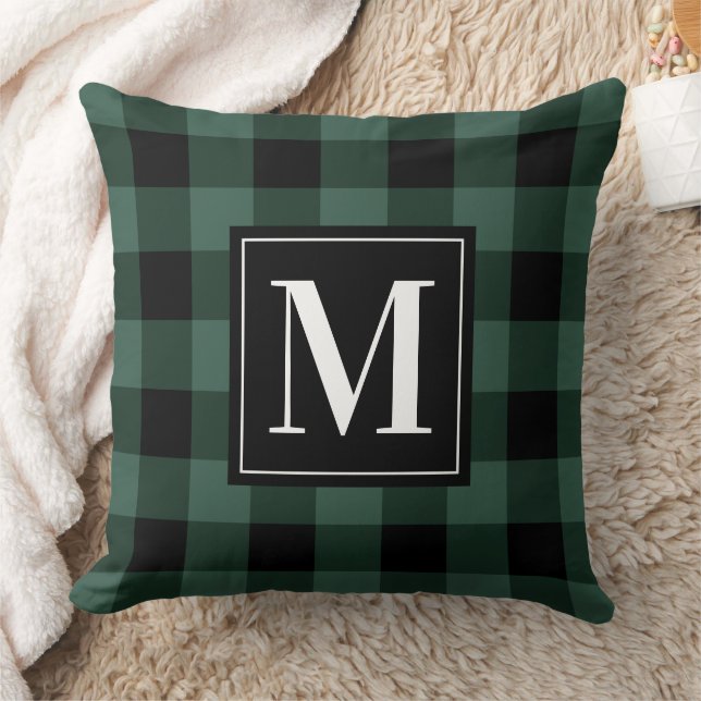 Kariertes Monogramm für Pine Green und Black Buffa Kissen (Decke)
