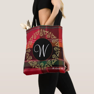 Kariertes Monogramm Goldwreath-Madras dekorativ Tasche