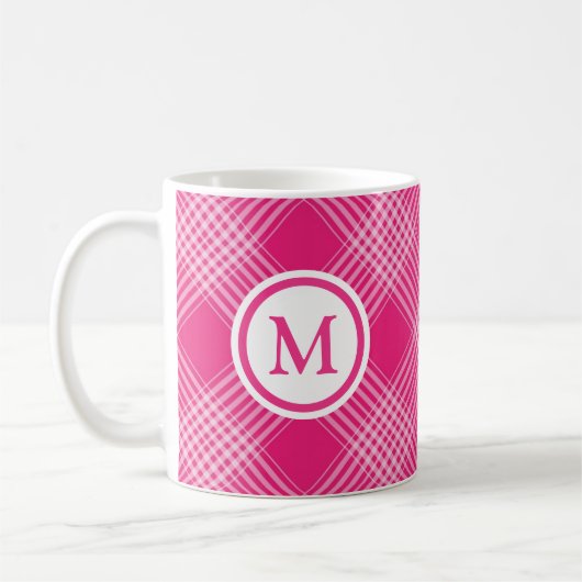 Kariertes Monogramm, hellrosa Kaffeetasse (Links)