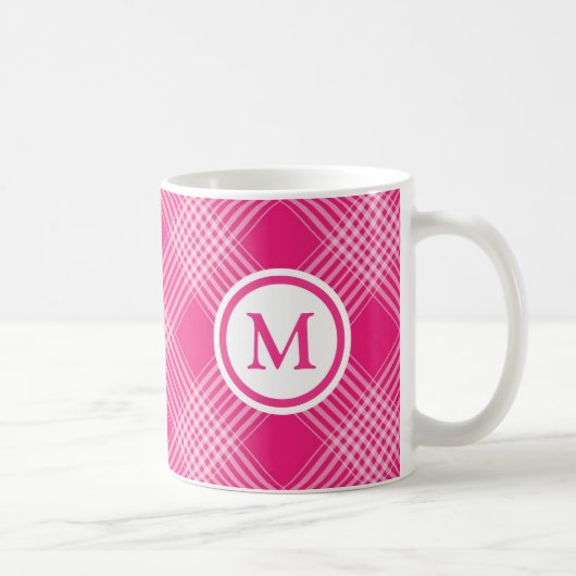 Kariertes Monogramm, hellrosa Kaffeetasse (Rechts)