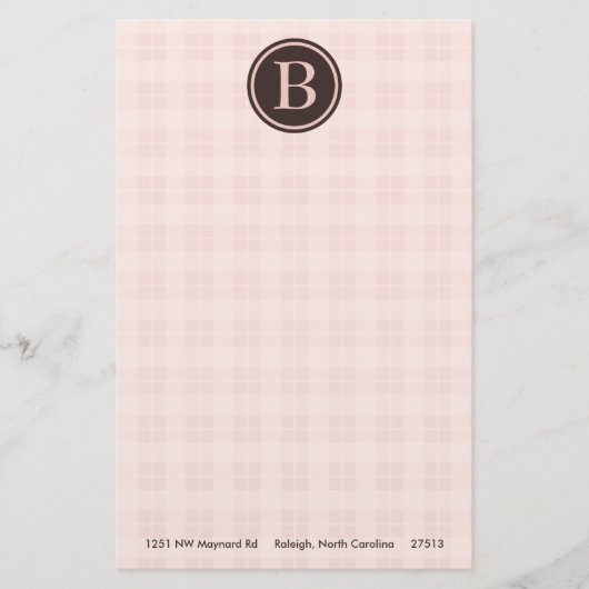 Kariertes Monogramm, hellrosa, statisch Briefpapier (Vorderseite)