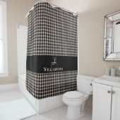 Kariertes Monogramm Hirsch | Creme White Black Duschvorhang (Beispiel)