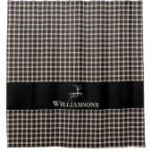 Kariertes Monogramm Hirsch | Creme White Black Duschvorhang (Vorderseite)